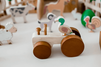 Wooden Farm Animals & Tractor Set tractor and duck- Learning Island