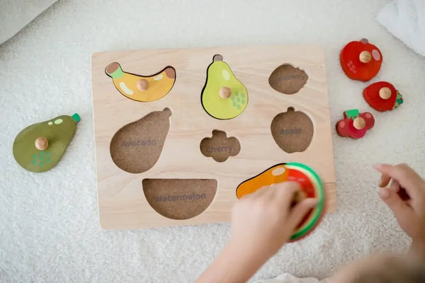 Wooden Fruit Knob Puzzle with written words - Learning Island