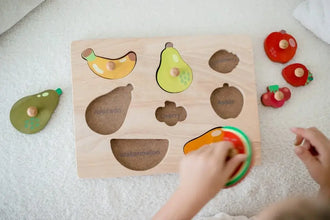 Wooden Fruit Knob Puzzle with written words - Learning Island